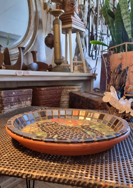 Mosaic decorated bowl with cat design image two
