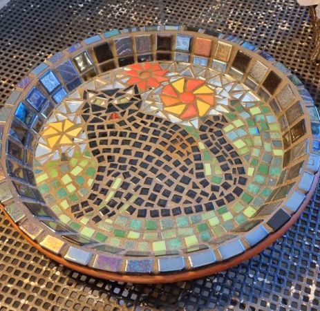 Mosaic decorated bowl with cat design image one